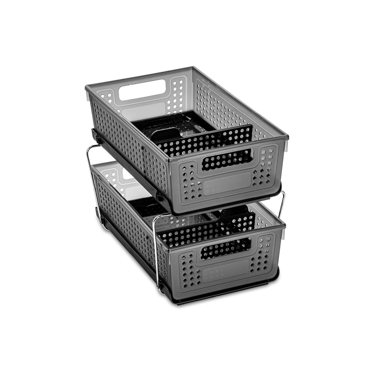 Madesmart 2-Tier Organizer Multi-Purpose Slide-Out Storage with Handles and Dividers for Home and Bath BPA Free Pack of 1 Carbon