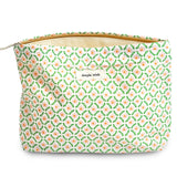 Sminra Makeup Bag Cosmetic bag Preppy Canvas Toiletry Bag for women Cute zipper pouch Organizer Travel accessories (Green pink Floral Large)