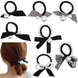 7Pcs Pearl Bow Hair Ties - Ponytail Holders Elastics Hair Ties with Faux Pearl Decor Pearl Silk Scrunchies Designs Simple Style Hair Ring Ponytail Holder Hair Accessories for Women Girls