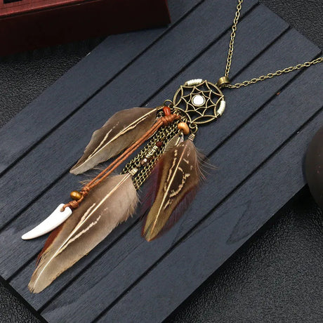 Feather Round Dream Catcher Necklace