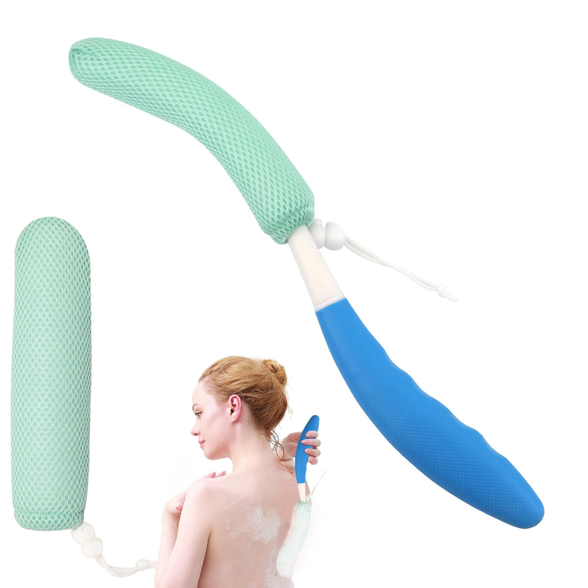 KkaFFeKkaFFe Shower Back Brush with Long Handle 15.35" Body Brush Long Back Scrubber for Men Women Long Handled Sponge Body Exfoliator Loofah Back Scrubber for Aid Bathing