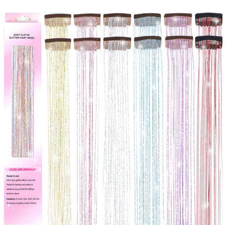 USHUIUS Hair Tinsel Clip in 6 Colors 12Pcs Tinsel Hair Glitter Tinsel Hair Extensions Clip in Hair Tinsel Fairy Hair Tinsel Heat Resistant Sparkly Hair Accessories for Girls Women Kids (12Pcs GALAXY)