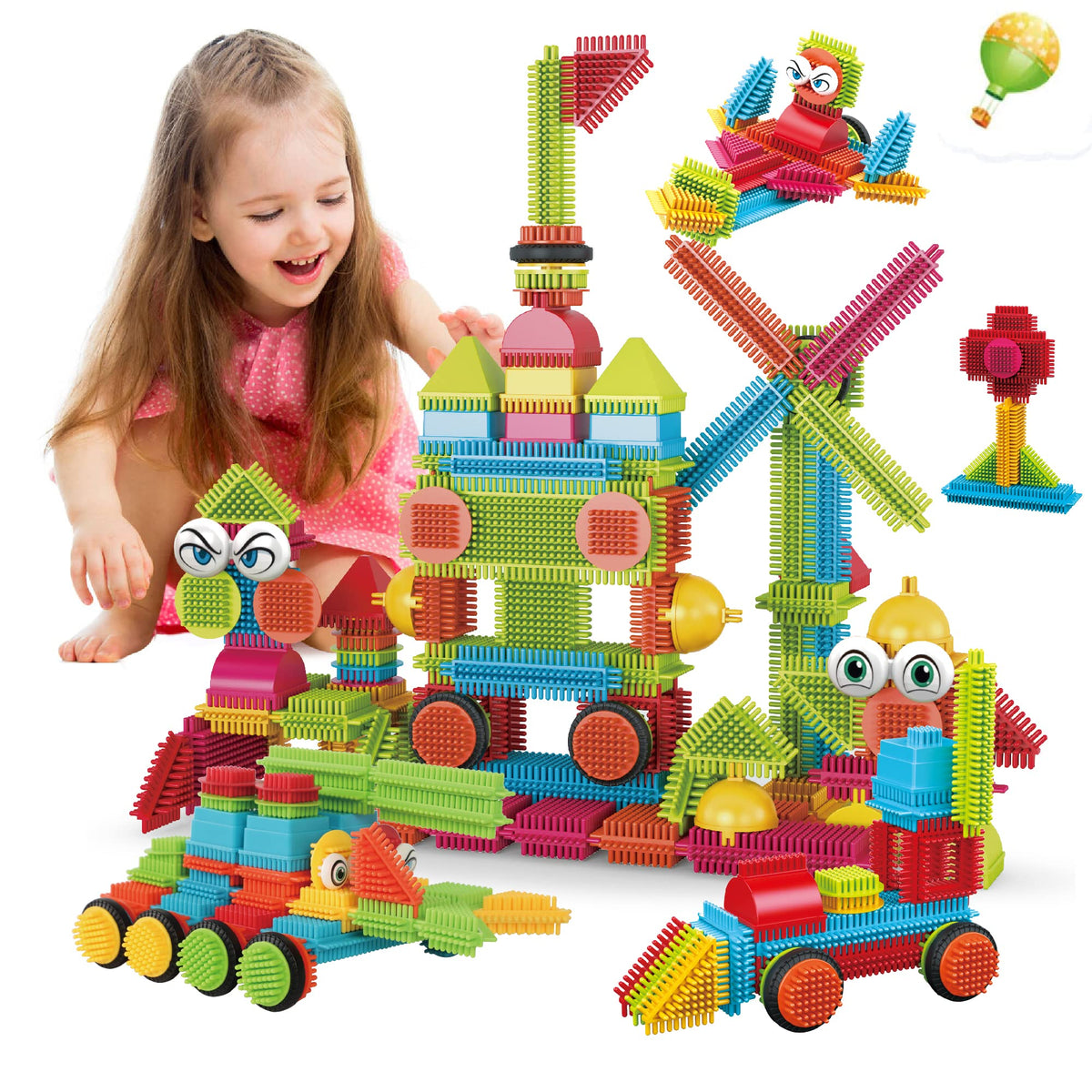 Contixo STEM & STEAM Building Toys ST6 100-Piece Bristle Shape 3D Tiles Set - Educational Construction Blocks Creative Stacking & Learning Toy for Kids Ages 3-8