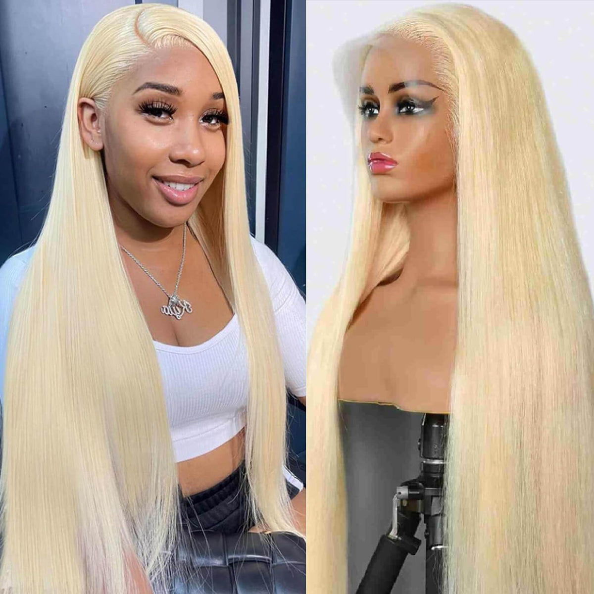 613 13x6 Lace Front Wig Human Hair 13x6 HD Transparent Straight Blonde Lace Front Wigs Human Hair Pre Plucked 24 Inch 200 Density 613 HD Lace Frontal Wig Human Hair for Women