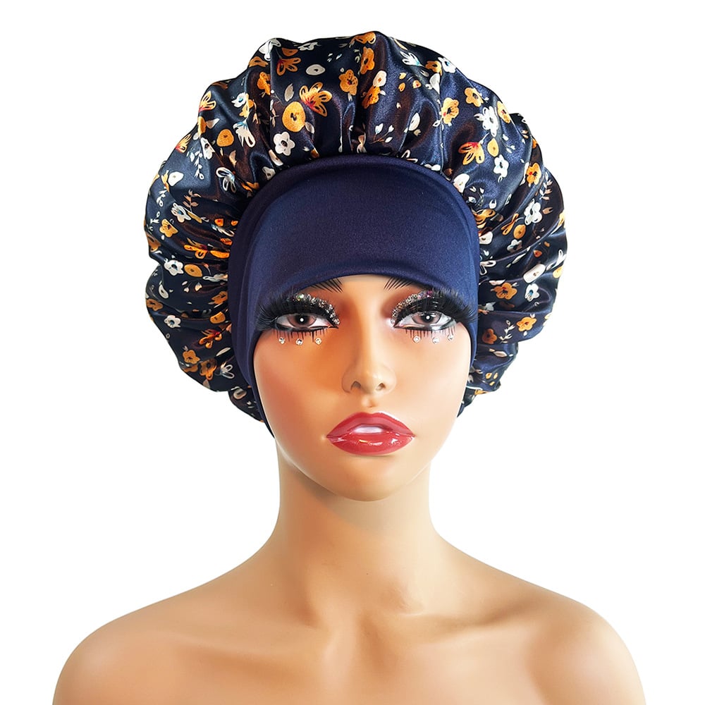 Wide-Brimmed Satin Printed Shower Cap for Beauty