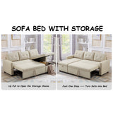 Pull-out Sofa With Storage Chaise Longue, Convertible Corner Sofa, Beige