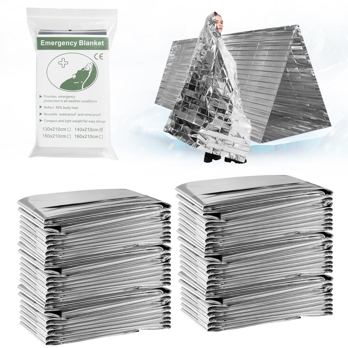 Emergency Mylar Thermal Blankets4-Pack Space Blanket Survival kit Camping BlanketThermal Blankets SurvivalEmergency Blankets Perfect for OutdoorsHikingSurvivalBug Out BagMarathons or Aid Car