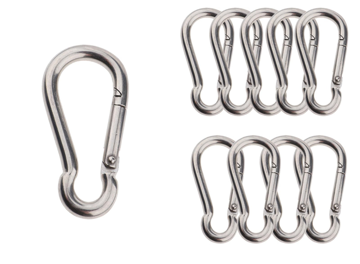 Olivia & Oliver 10 Pack Stainless Steel Carabiner，3.15 inch Carabiners，Spring Snap Hook Carabiner for Fitness Boating Camping Hiking pet Leash Indoor Outdoor Equipment Gear DIY accessorie.