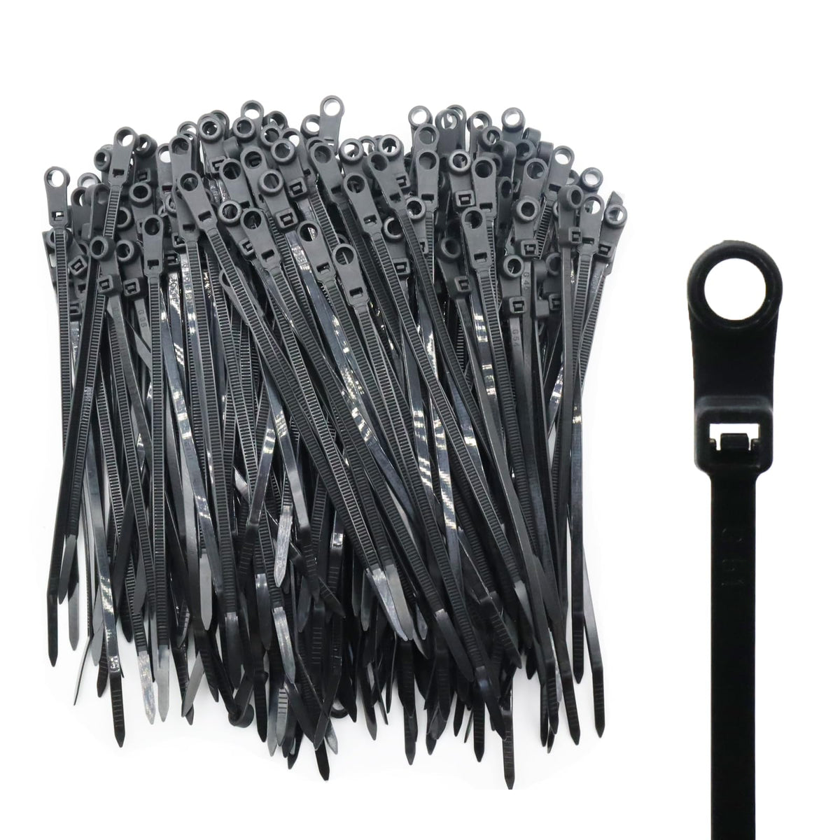 QYIMLI 200pcs Zip Tie with Screw Hole 6 inch Automotive Wire Self Locking Black Zip Ties Screw Zip Tie Mount (6")