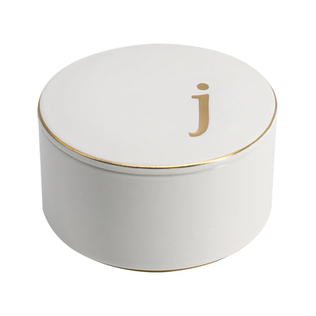 COLLECTIVE HOME - Ceramic Jewelry Box Elegant Embossed Jewelry Holder Trinket Organizer with Gold Monogram Lid Storage for Ring Necklace Bracelet Earrings Rings and Accessories (j)