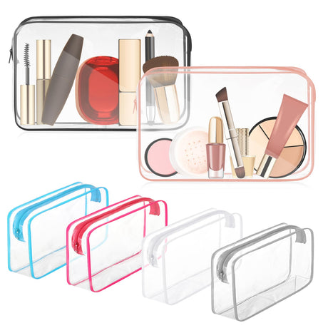 Locmeo 6 Pcs Clear Makeup Bag Clear Toiletry Bags PVC Waterproof Portable Makeup Travel Bag Transparent Cosmetic Bag with Zipper for Women Men Airport Travel (MulticolorSmall)