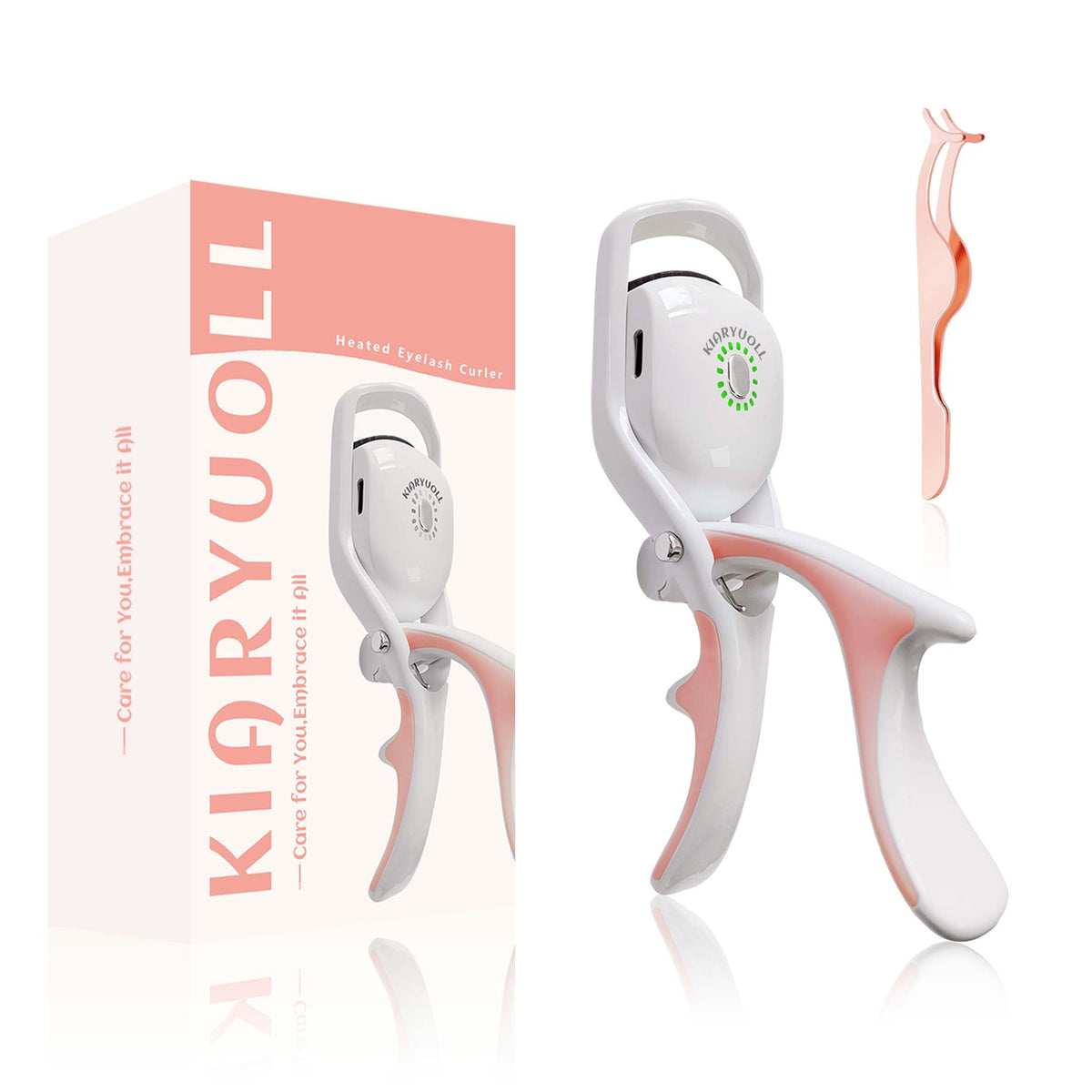 KIARYUOLL Electric Heated Eyelash Curler Kit Hot Lash Therapy Professional Eyelash Tools Battery Powered Lash Lifter Rechargeable Clamp for Various Eye Types Plastic Material (Colour White)