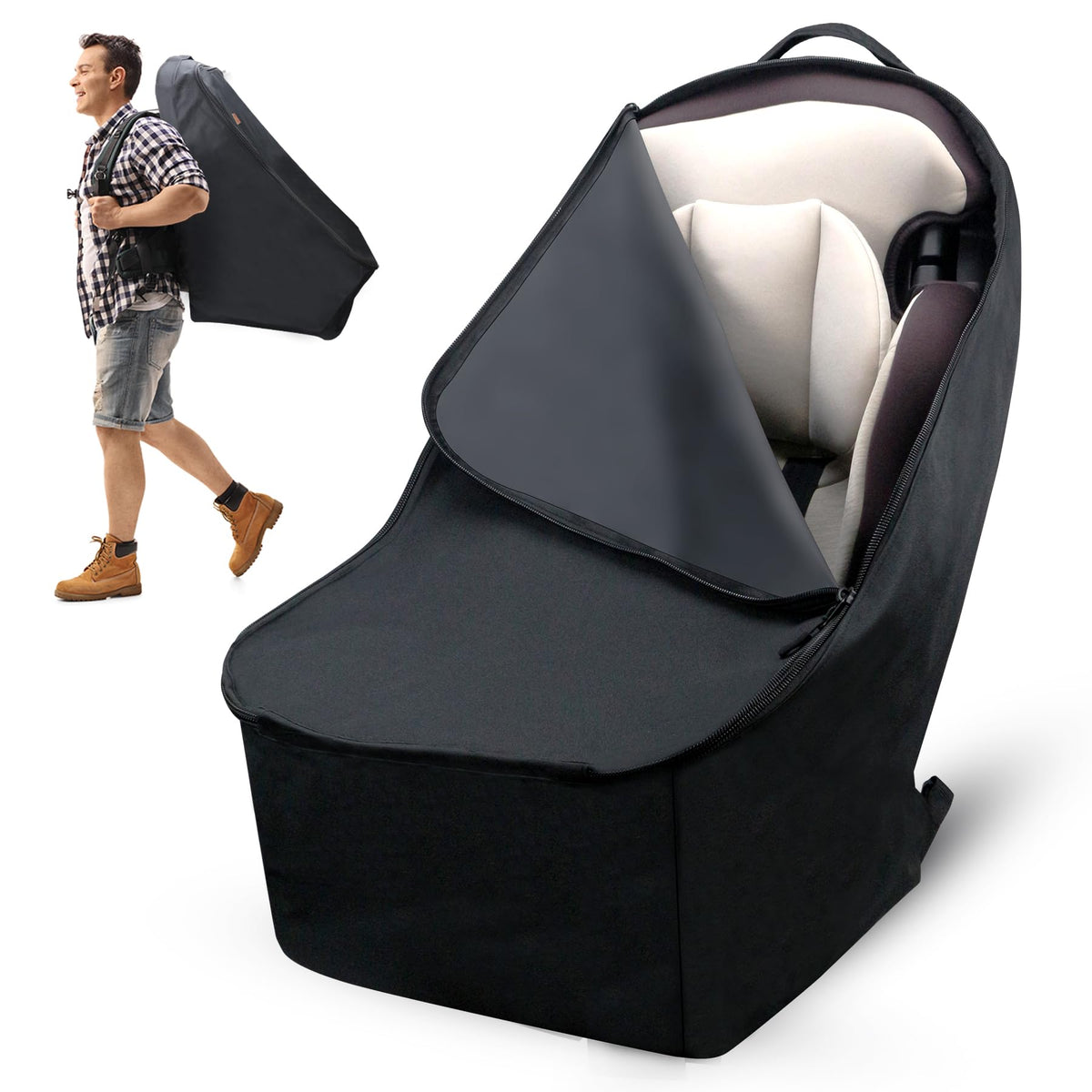 SiTongXing Car Seat Travel Bag For Airplane Car Seat Bag For Air Travel Car Seat Carrier for AirportUniversal Size Backpack Car Seat Bag，Waterproof Fabric，Black