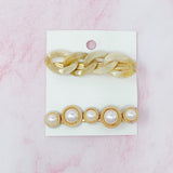 Marble Chain And Pearl Hair Clip Set
