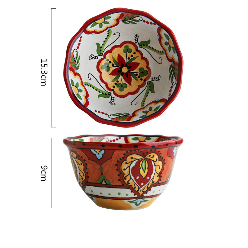 Bohemian Hand-Painted Ceramic Bowls for Home Use