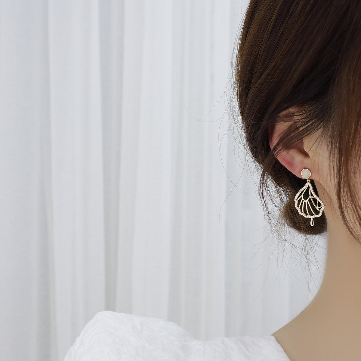Korean DDP Zircon Winged Fairy Cat Eye Earrings