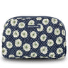 Bella Taylor Large Quilted Cotton Makeup Pouch for Women Travel Cosmetic Bag Quilted Cotton Dotted Daisy Navy Floral
