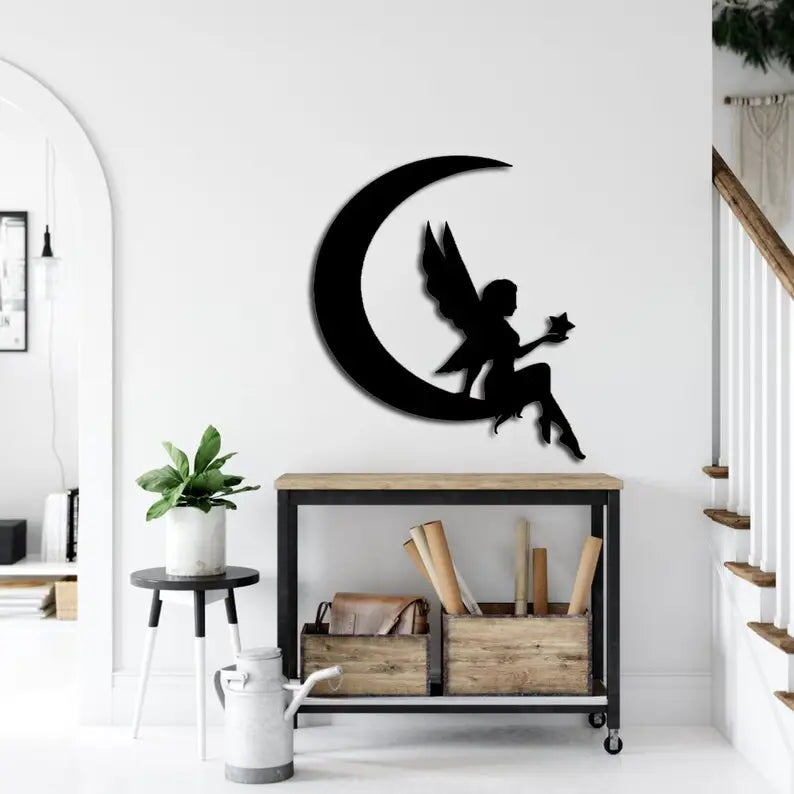 Fairy on the Moon Metal Wall Art for Home Decor