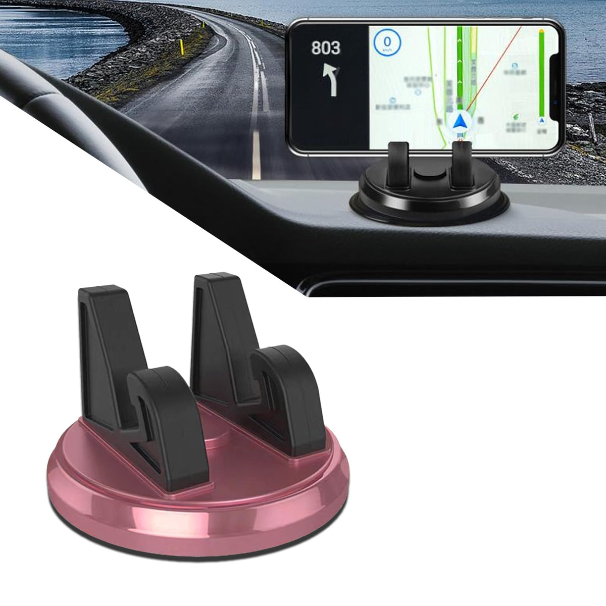 leediga Pack-1 Car Dashboard Cell Phone Holder 360 Degree Rotating Navigation Bracket Phone Fixing Device Automobile Interior Products Universal for Most Cars SUVs and Vans (Rose Gold)
