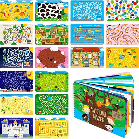 Dry Erase Mazes Game Pad 30 Mazes Reusable & Erasable Book Fun Brain Challenge Games Interesting Educational Toy and Learning Tool for Road Trip Airplane Travel