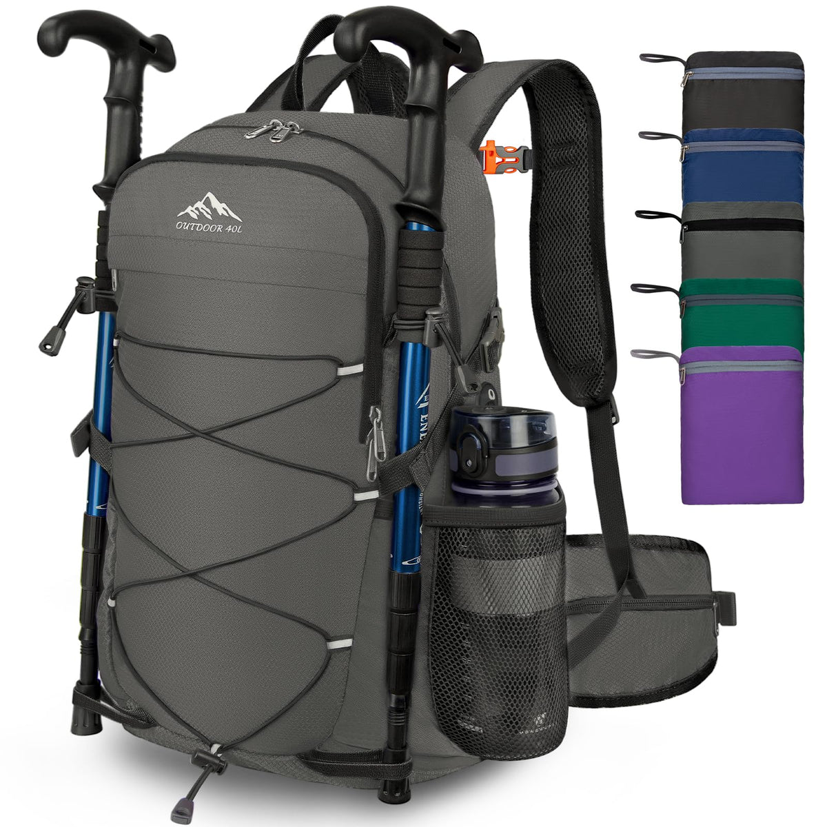 BKNOOU 40L Lightweight Hiking Backpack Packable Camping Backpack Waterproof Hiking Daypack Men Women Foldable Travel Daypack