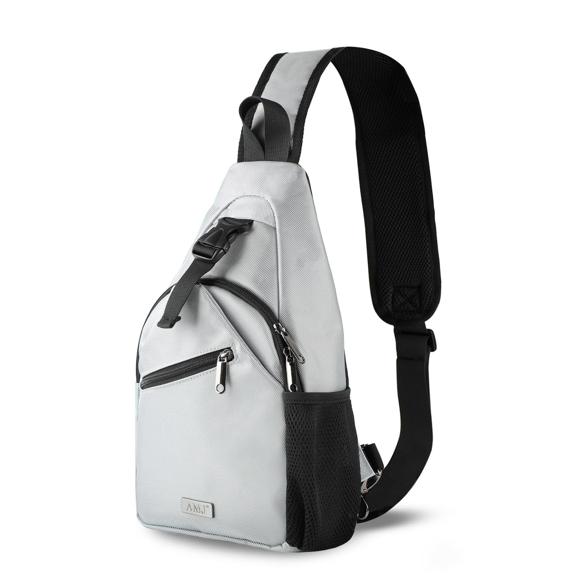 AMJ Crossbody Sling Bag Men Women Casual Shoulder Backpack Chest Daypack Satchel for Hiking Travel (Space Grey)