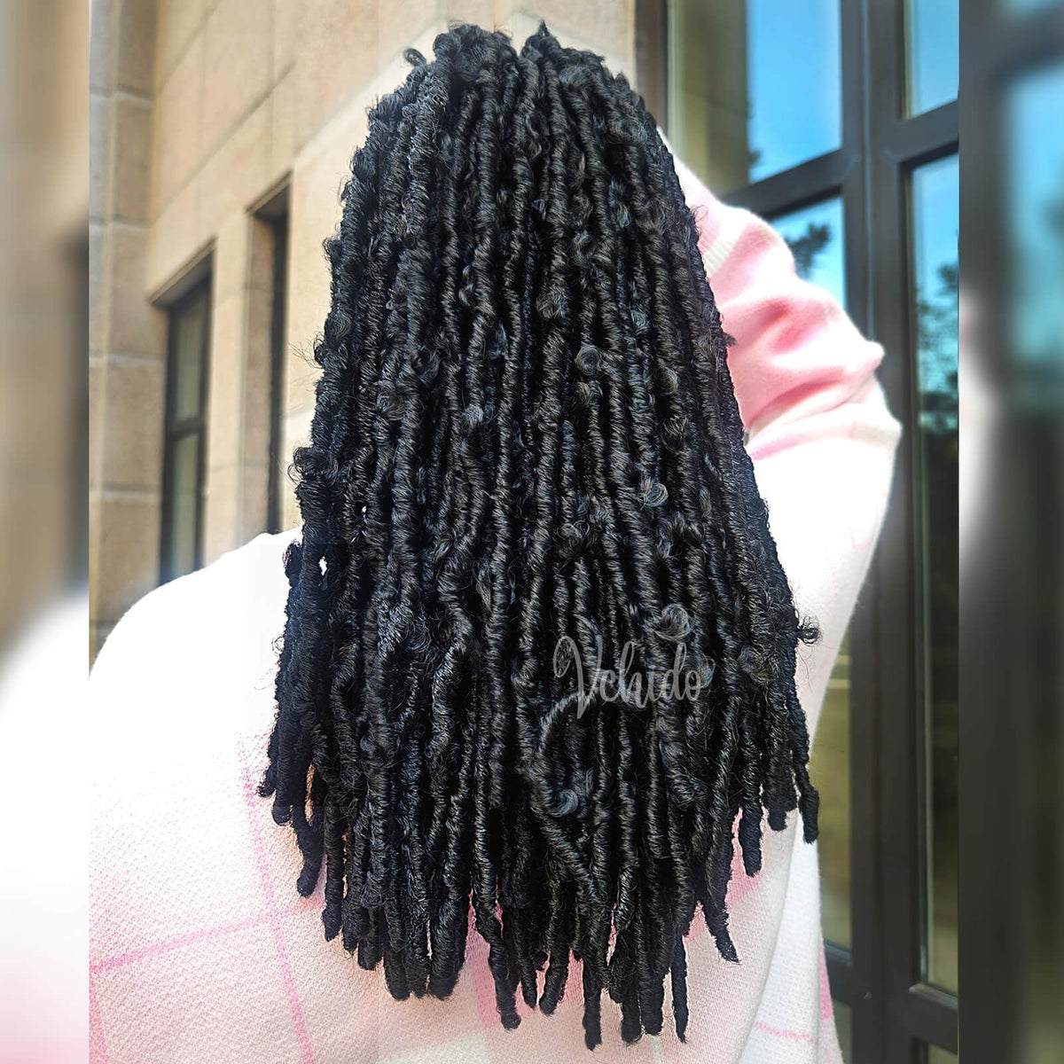 VCHIDO Butterfly Locs Crochet Hair 18 Inch 8 Packs Black Color Distressed Butterfly Locs Crochet Hair Pre looped Butterfly Faux Locs Crochet Braids Hair (18 Inch Black)