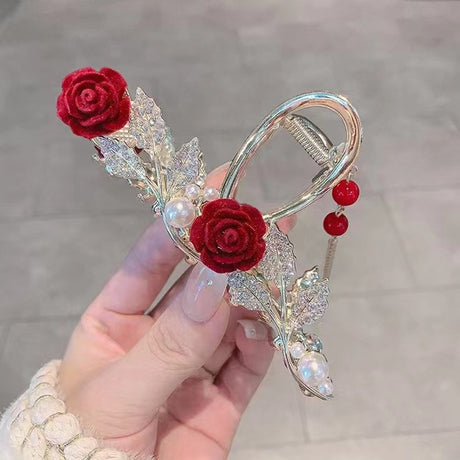 Rose Butterfly Tassel Hair Claw Clip for Elegant Look