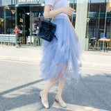 High Waist Irregular Mesh A-Line Puff Skirt for Women