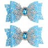 Snowflakes Bow Hair Clips Christmas Hair Bow Clip Sliver Snowflakes with Blue Crystal Design Toddler Hair Accessories Sparkling Sequin Bow Hair Clip for Girls Teens Women-2PCS (Blue)