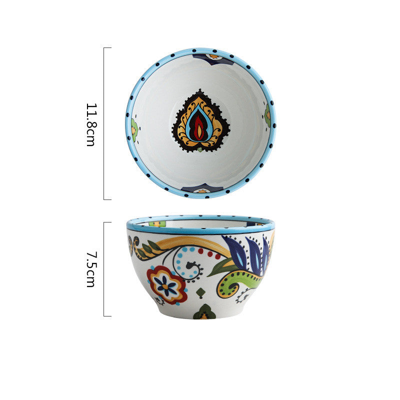 Bohemian Hand-Painted Ceramic Bowls for Home Use