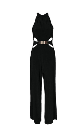 Black Long Sleeve High Neck Jumpsuit with Flared Pants