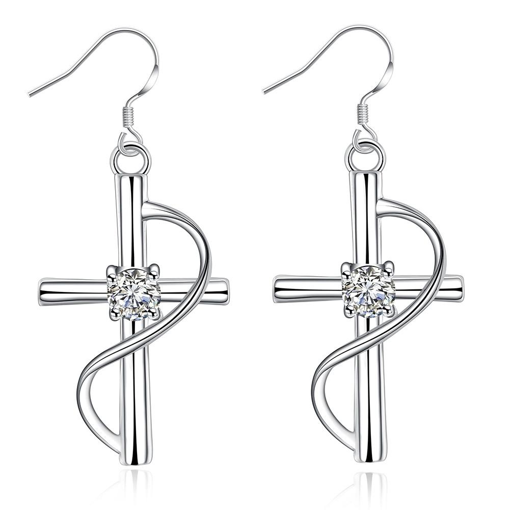 Cross Earrings with Diamonds, Long Drop Earrings