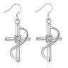 Cross Earrings with Diamonds, Long Drop Earrings