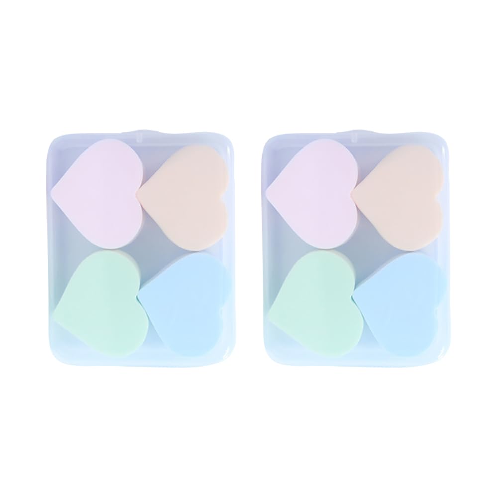 8 Pcs Heart Shaped Makeup Sponges Foundation Blending Sponges Multicolored Beauty Sponge Dry Wet Cosmetic Sponge with Plastic Boxed for Liquid Cream Powder