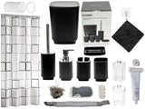 RAYCODED 29pcs Bathroom Accessories Set Bathroom Accessory Set with Trash Can Bathroom Shower Curtain Sets Shower Curtains for Bathroom Sets Black Restroom Decor and Accessories