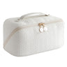 MEIBOOCH Travel Makeup Bag Large Capacity Cosmetic Bag Portable Toiletry Bag for Women PU Leather Waterproof Makeup Organizer Bag with Divider (Creamy white)