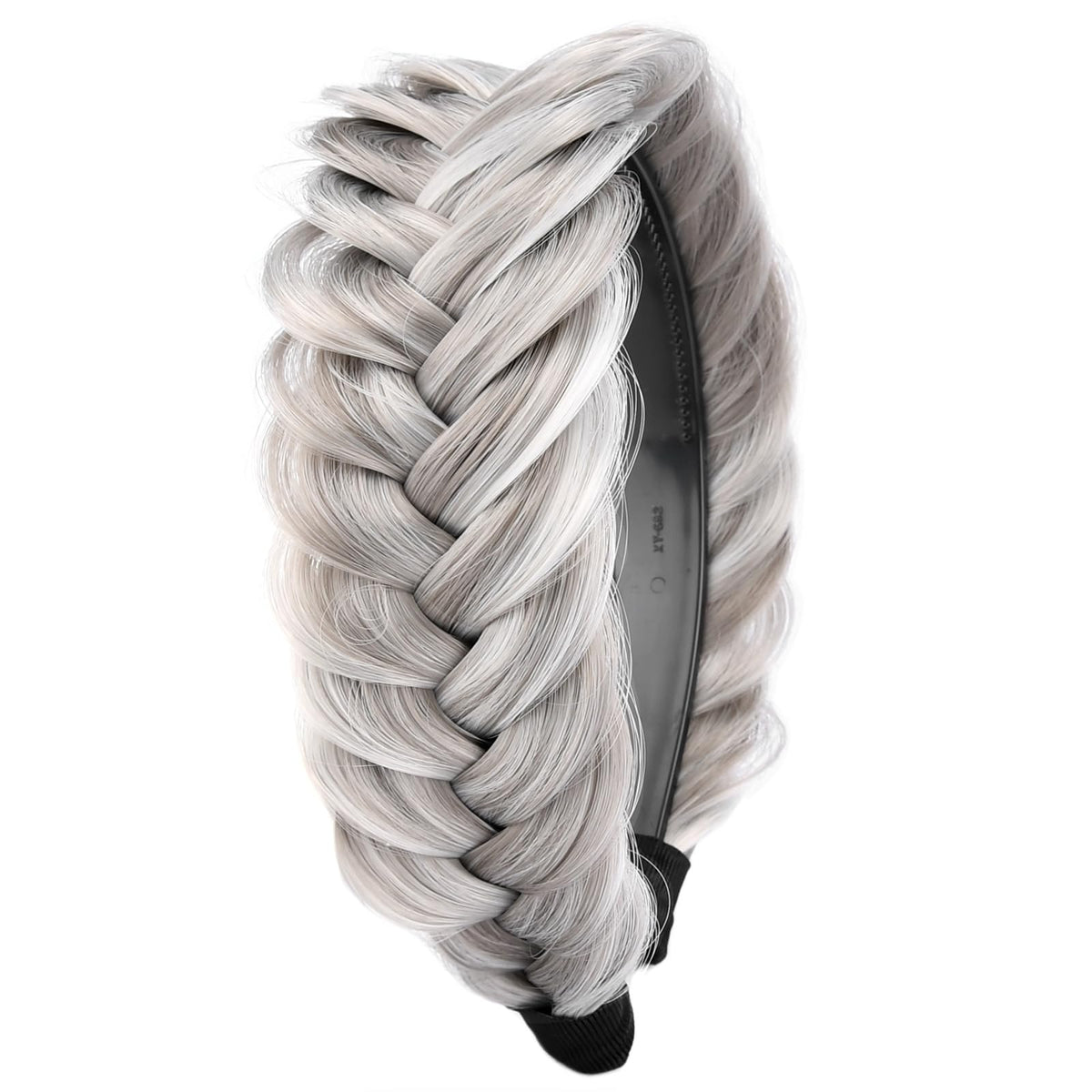 DIGUAN Wide Messy Braided Headband With Teeth Synthetic Hair Plaited Headband High Elasticity Braids Chunky Fishtail Braided Hair Band Hairpiece for Girls Women Beauty Accessory (Smoky Gray)