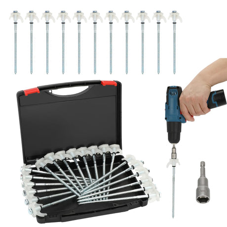 30 Pack 8" Heavy Duty Tent Stakes Screws- Glow in The Dark Metal Tent Stakes-Drill in Style Ground Anchor Screw in Pegs for Camping Patio Garden Awning Canopy Grassland Comes with Hexagon Head Drive