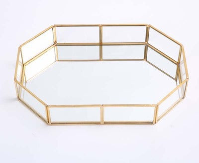 Rectangular Gold Metal Glass Makeup Organizer Tray