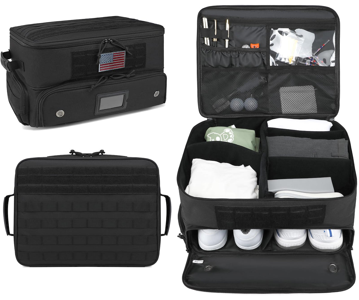 BISKLNDN 2 Layer Golf Trunk Organizer Golf Car Locker with Individual Ventilated Compartment for 2 Pairs Shoes Golf Car Storage Organizer for Balls Clothes Tees Gloves Accessories