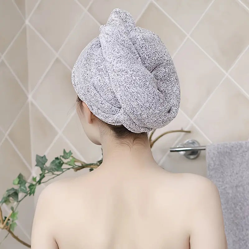Microfiber Hair Drying Cap - Quick Absorbent Gray Towel