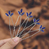 Casdre Crystal Bride Wedding Hair Pins Bridal Hair Piece Wedding Hair Accessories for Women and Girls (Pack of 5) (B Blue)