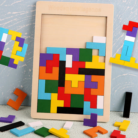 3D Colorful Wooden Tangram Puzzle Educational Toy