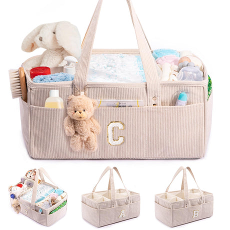 SFYBYHEART Initial Personalized Baby Diaper Caddy Organizer Baby Storage Basket for Diapers and Baby Wipes Shower Gfit for Baby Nursery Diaper Organizer Portable Baby Organizers and Storage