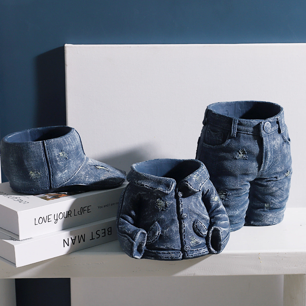 Large Creative Cement Denim Planter Set for Courtyard