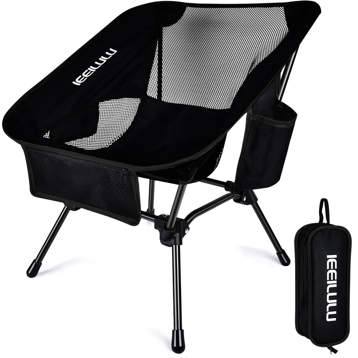 JONRRYIN Camping Chairs Portable Backpacking Chair Lightweight Folding Camping Chair Beach Chairs for Adults with Three Side Pockets and Mesh Back Panel for Outdoor Camping Beach Lawn (1 Black)