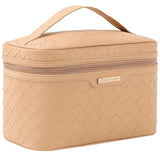 Dajasan Makeup Bag Cosmetic Bag Travel Makeup Bag Large Capacity Makeup Organizer Bag Portable Travel Toiletry Bag for Women Girls PU Leather Waterproof 11.81 x 6.7 x 7.09 Inch (Khaki)