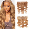 13X4 Frontal Human Hair Blonde Frontal 18 Inch Transparent Lace Ear To Ear Lace Frontal #27 Blonde Body Wave Brazilian Remy Human Hair High Density Natural Hairline With Baby Hair Grade 10A