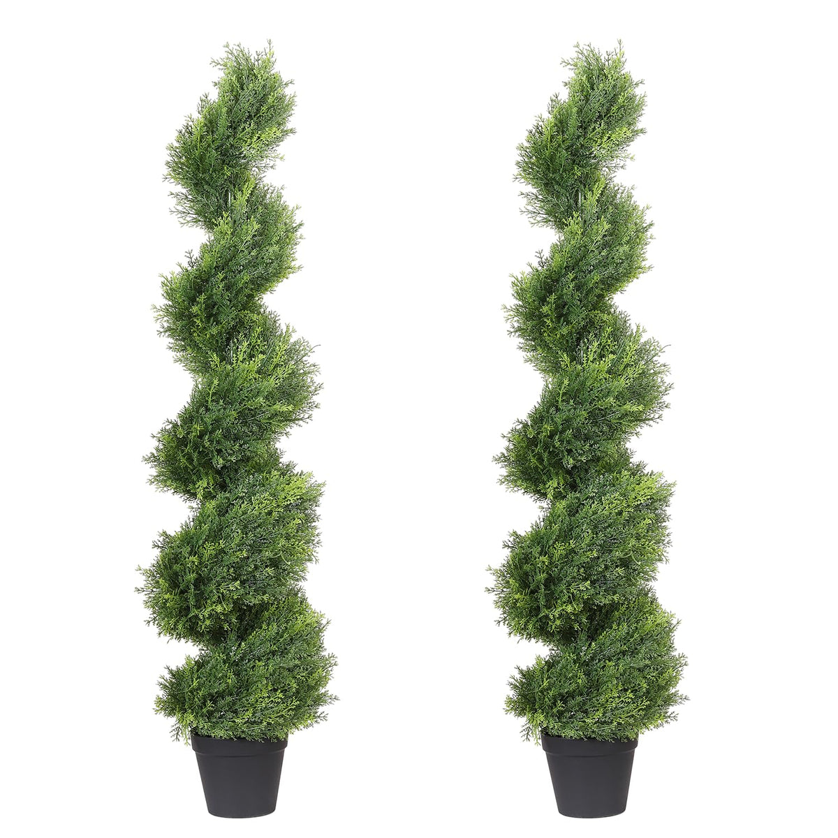 THE BLOOM TIMES 4ft Artificial Topiary Trees Set of 2 Pack - 48 inch Faux Cedar Cypress Spiral Topiary Trees Outdoor - Fake Plants for Garden Front Porch Indoor Outside Planter Decor 4 Foot